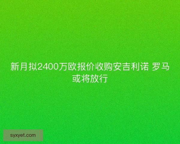 新月拟2400万欧报价收购安吉利诺 罗马或将放行