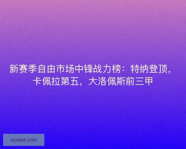 新赛季自由市场中锋战力榜：特纳登顶，卡佩拉第五，大洛佩斯前三甲